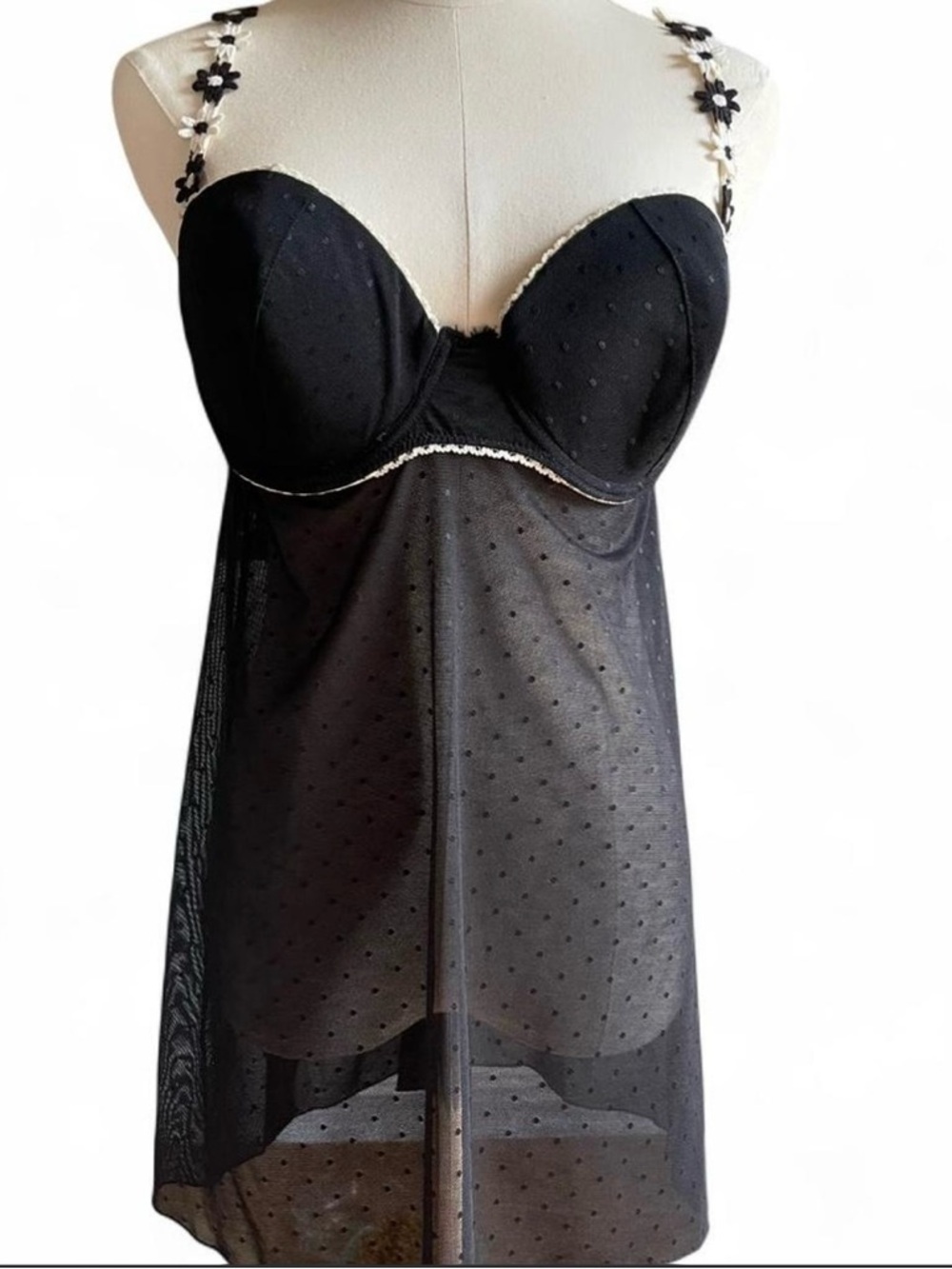 Rampage Chemise Babydoll Sheer Polka Dot Lace-Trim